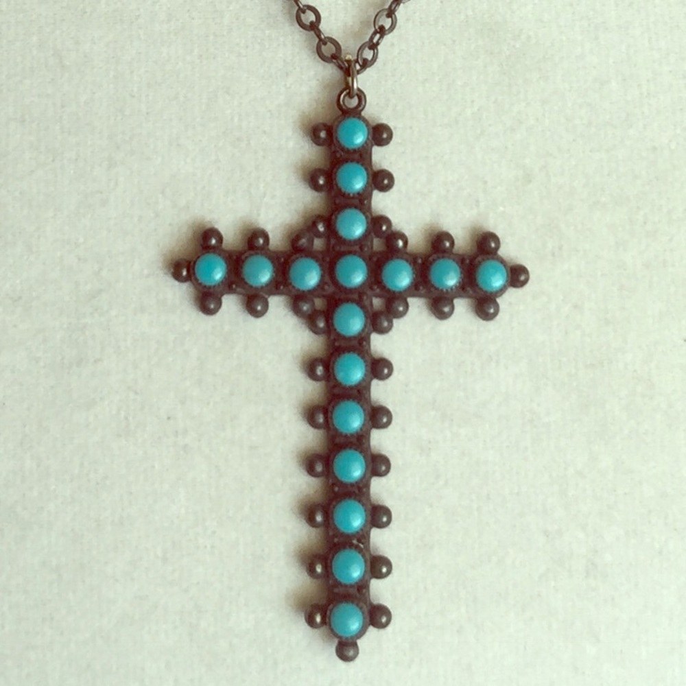 Sterling Silver and Turquoise Southwestern Cross Necklace